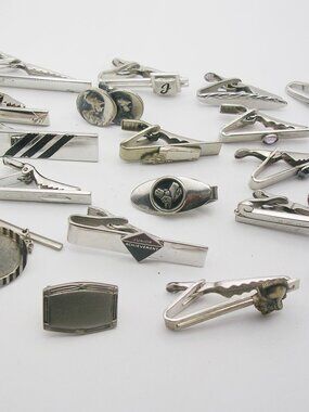 Vintage Tie Clips Bars and Clasps Lot of 20 silver tone classic Men Formal Wear